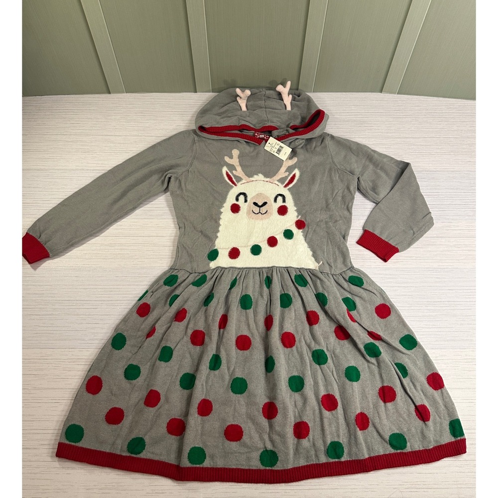 Well Worn Girls XXL Plus Llama Reindeer Holiday Sweater Dress Grey KHOGLSE409